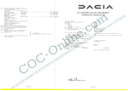 EC Certificate of Conformity DACIA