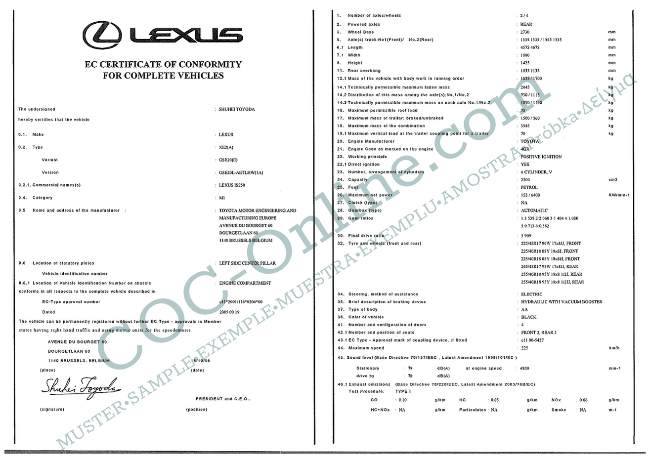 EC Certificate of Conformity LEXUS 2