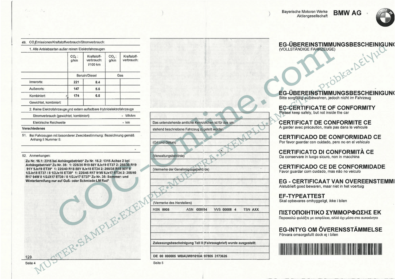 EC Certificate of Conformity BMW