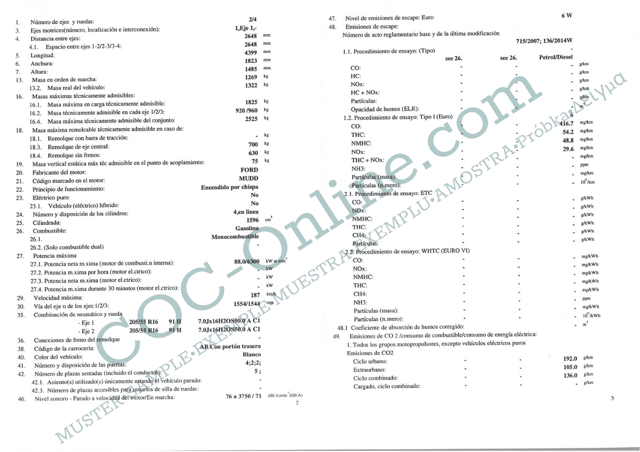 EC Certificate of Conformity FORD 2