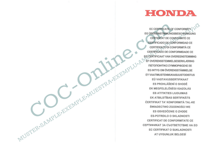 EC Certificate of Conformity HONDA