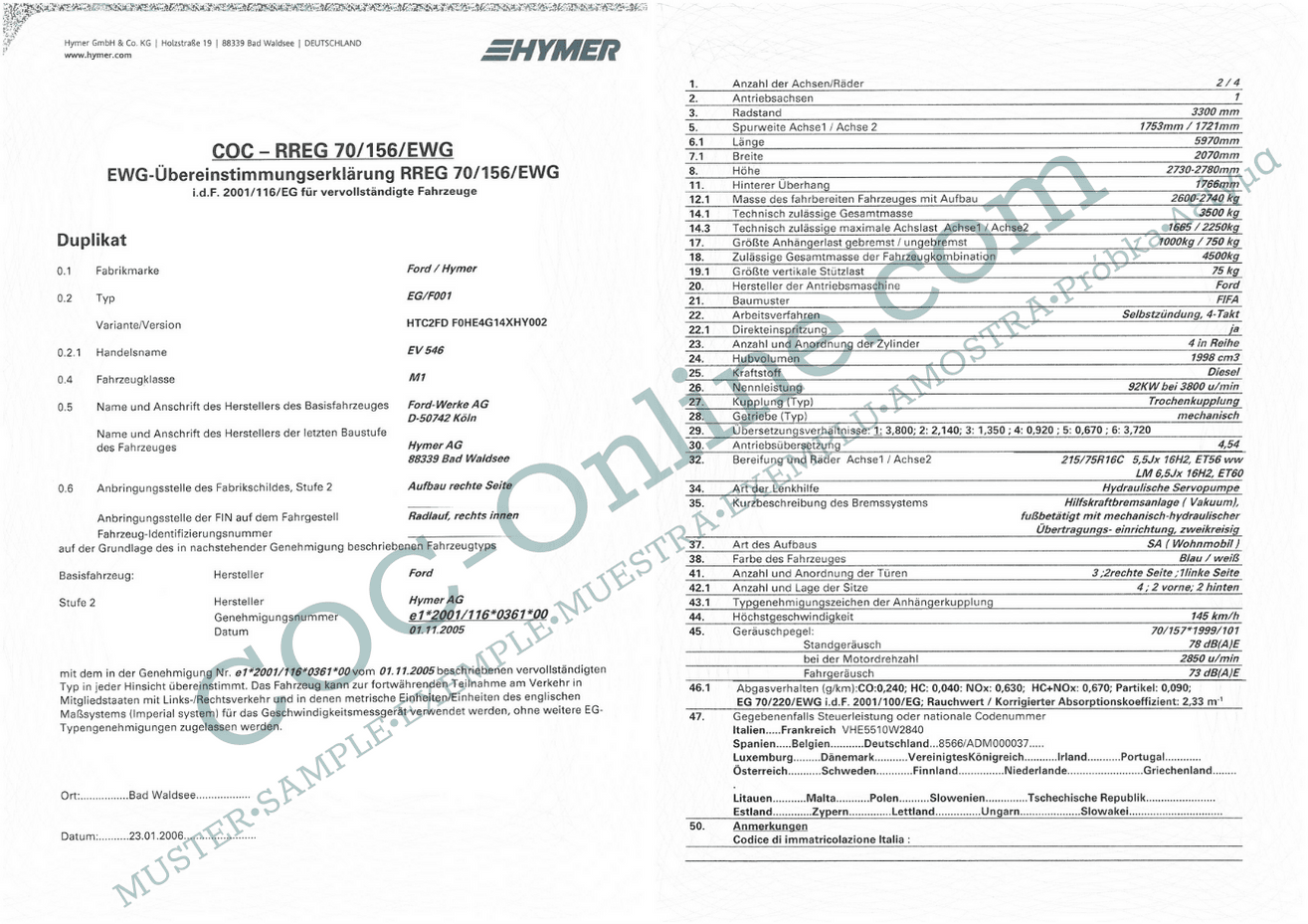 EC Certificate of Conformity HYMER