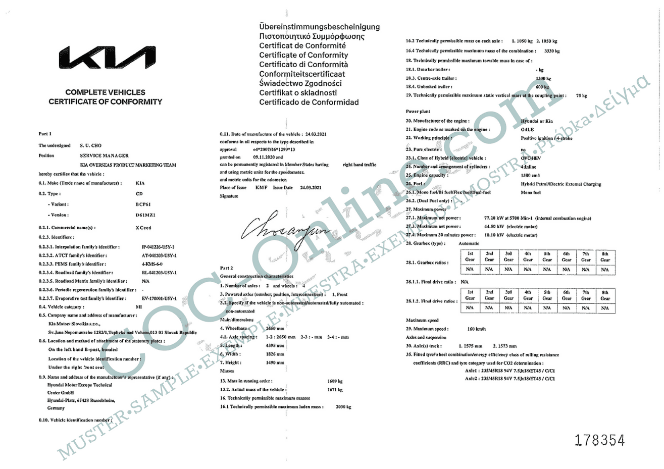 EC Certificate of Conformity KIA