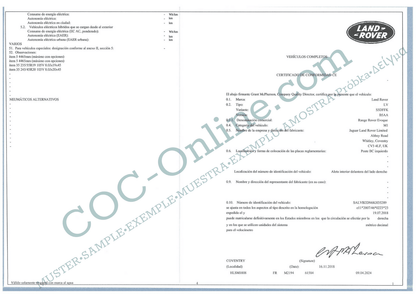 EC Certificate of Conformity LAND ROVER