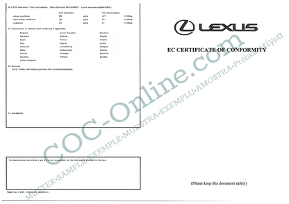EC Certificate of Conformity LEXUS 