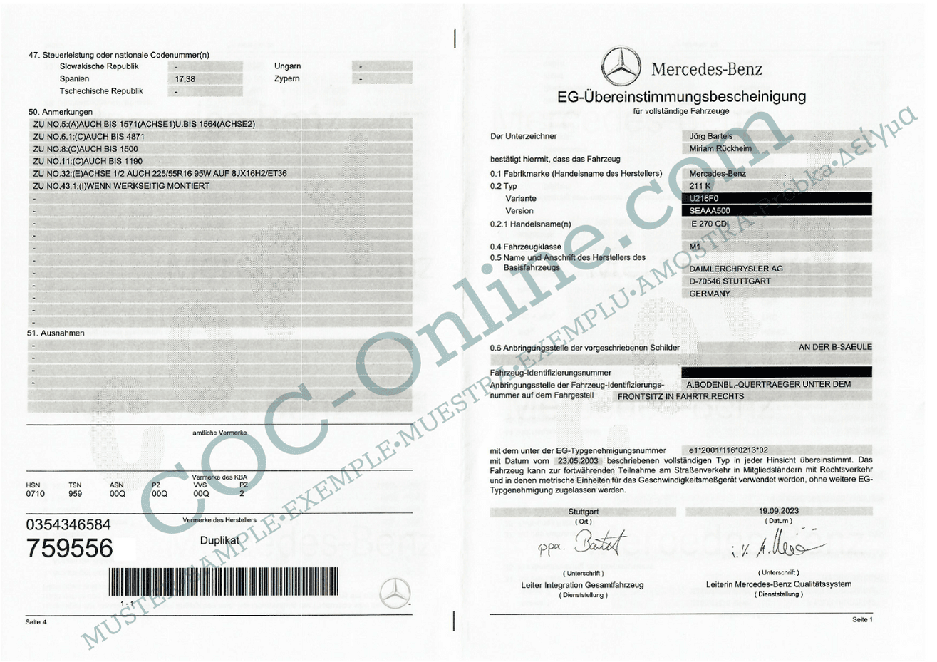 EC Certificate of Conformity MERCEDES-BENZ