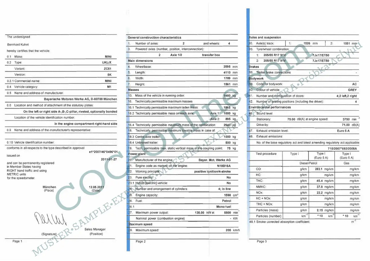 Example Of Coc Order Certificate of Conformity COC MINI | Official document – COC-Online