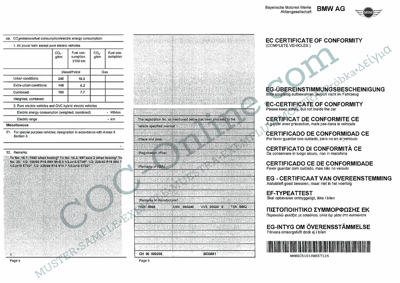 EC Certificate of Conformity MINI