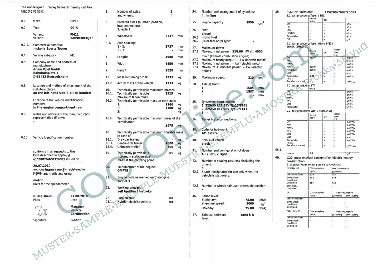 EC Certificate of Conformity OPEL 2