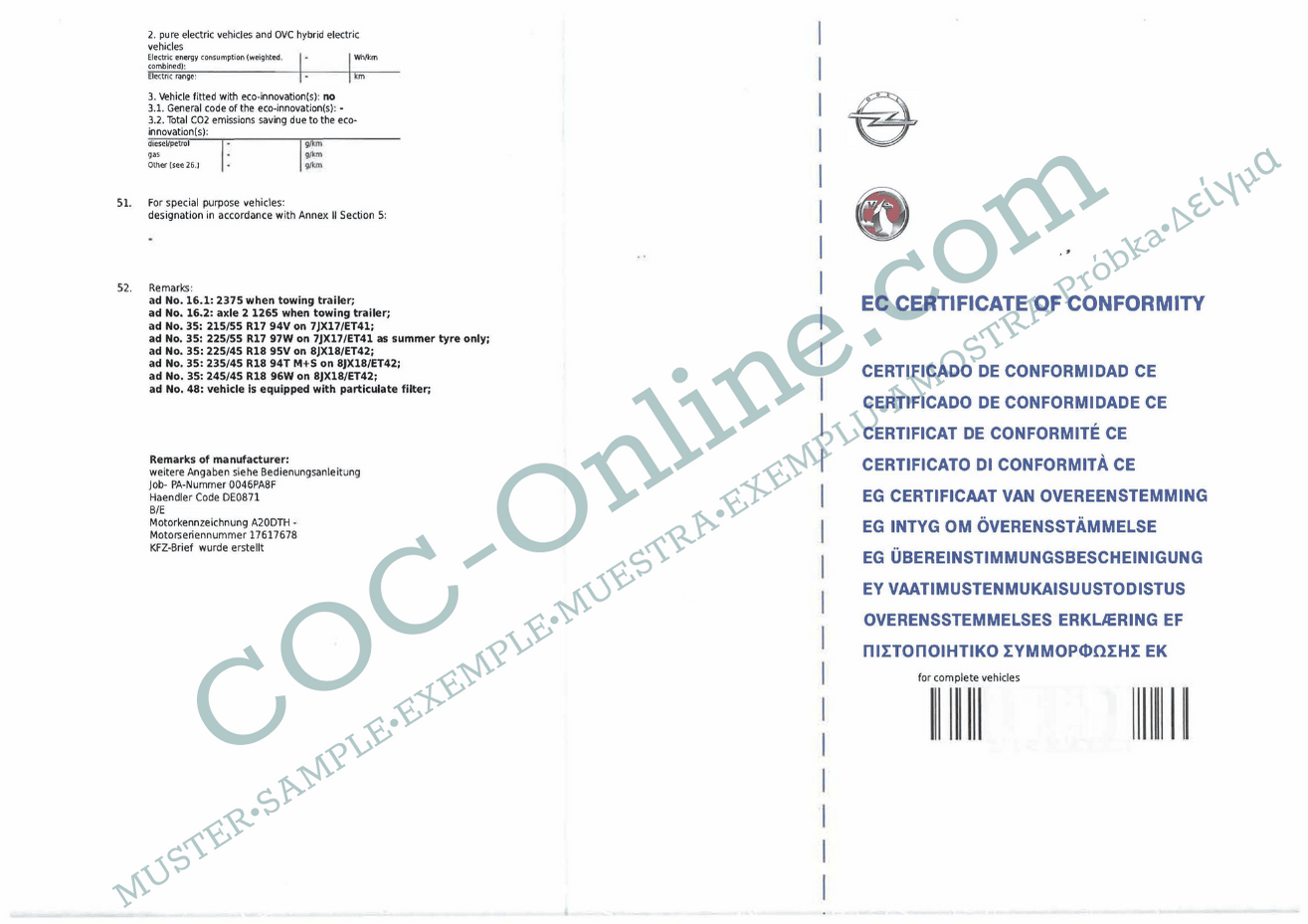 EC Certificate of Conformity OPEL