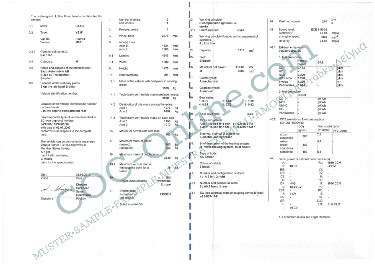 EC Certificate of Conformity SAAB 2