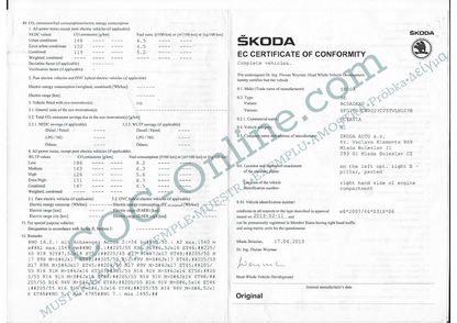 EC Certificate of Conformity SKODA