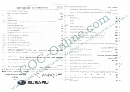 EC Certificate of Conformity SUBARU