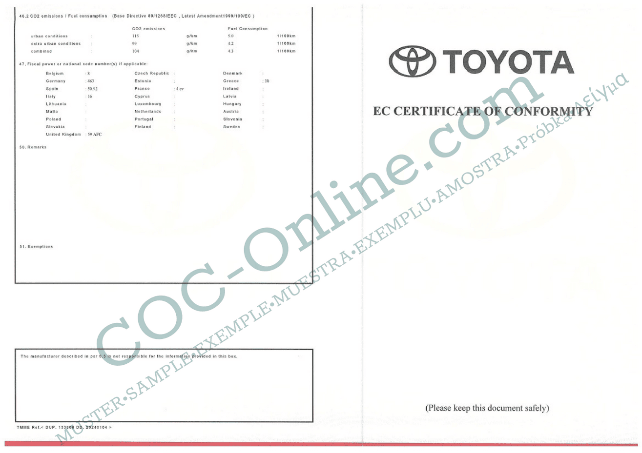 EC Certificate of Conformity TOYOTA 2